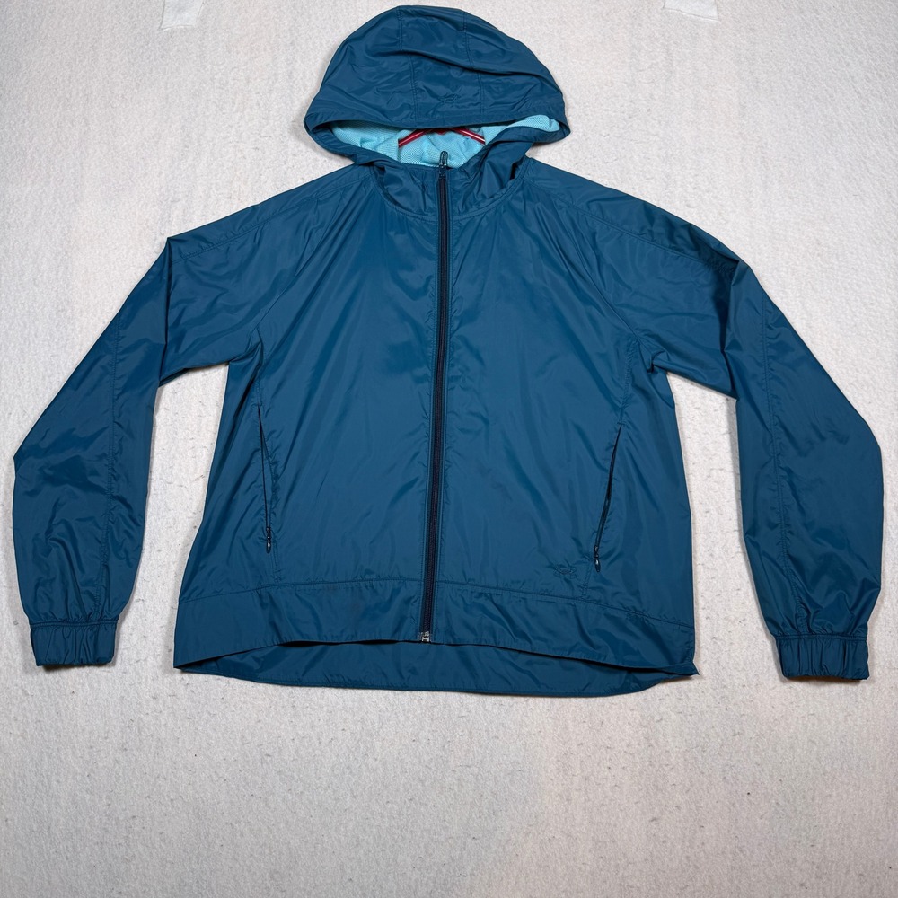 Under Armour Mens Small Blue Teal Hooded Windbreaker Full Zip Jacket Loose Fit